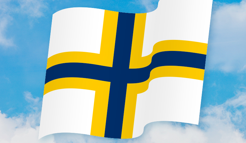 En tecknad bild av den sverigefinska flaggan. 