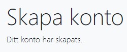 Bekräftelse på att konto har skapats