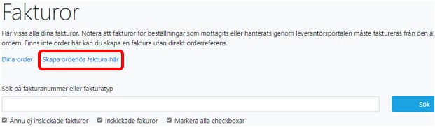 Skapa orderlös faktura