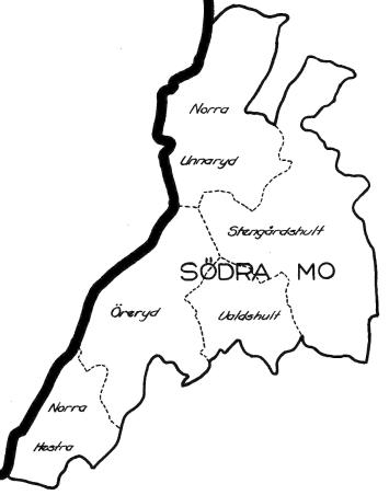 Svartvit karta över Södra mo och närliggande orter