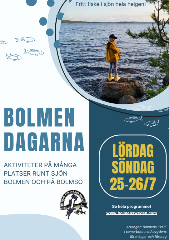 En person står vid vattenbrynet. Texten säger "Bolmen Dagarna" och "Lördag-Söndag 25-26/7".