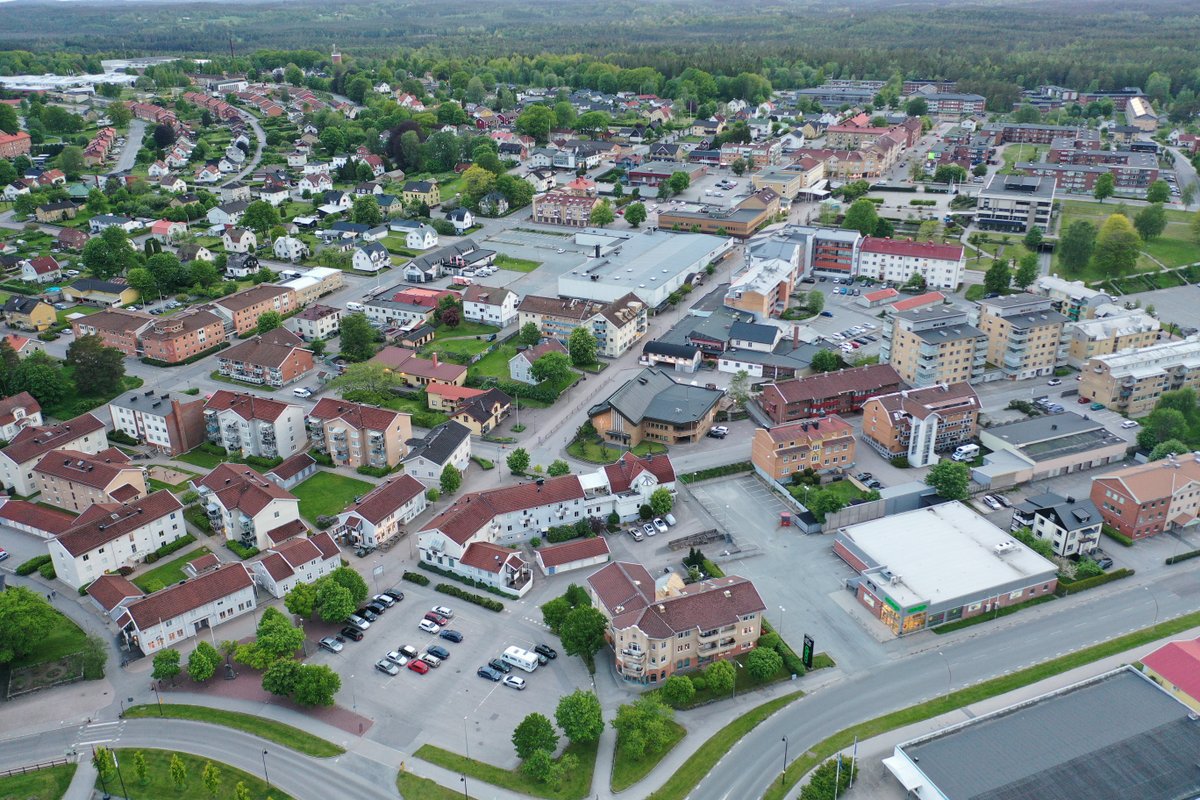 Drönarfoto över centrala Gislaved