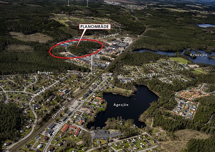Flygbild över planområdet