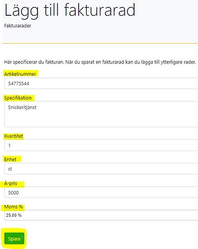 Lägg till fakturarad