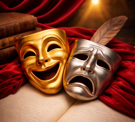 teatermasker på en bok 