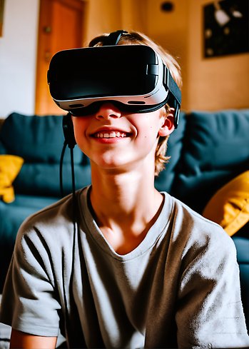 ett barn med vr-glasöron på sig