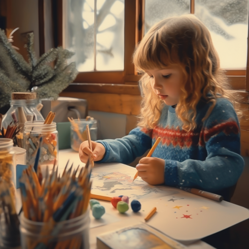 en flicka som pysslar