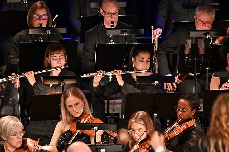 9 personer som spelar olika instrument.