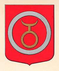 Gislaveds kommuns kommunvapen i form av en cirkel och ett gammalt karttecknet för gästgiveri eller skjutshåll.
