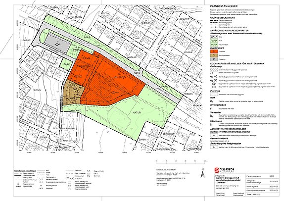 Plankarta, detapljplan för kvarteret Gulsippan m.fl. inom Södergårdsområdet i Gislaved