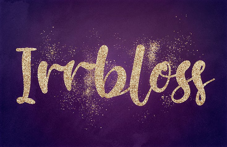 illustration av texten Irrbloss med glittriga bokstäver.